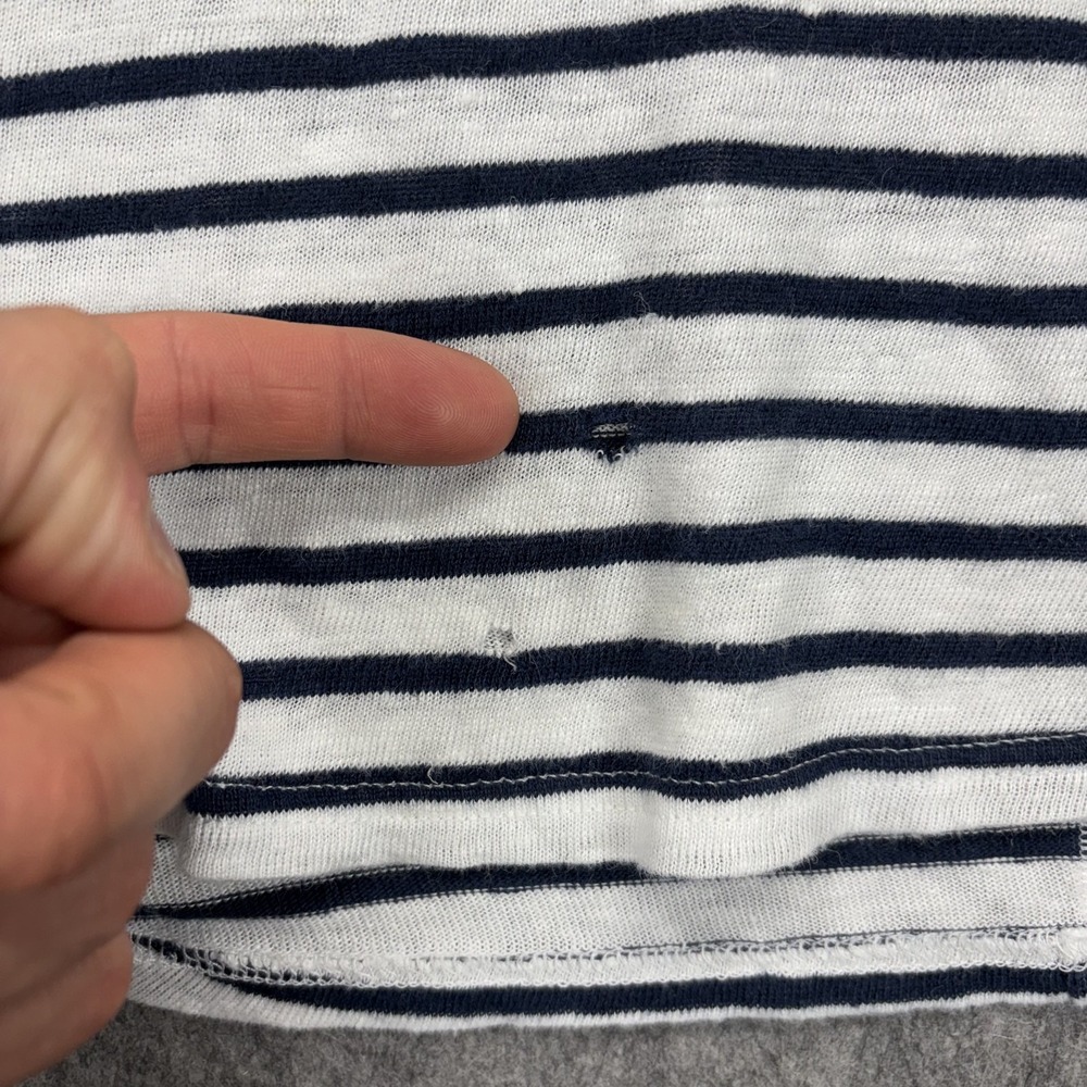Faherty Oceanside Shirt Womens Small White Navy Stripe Linen V-Neck Short Sleeve - Picture 3 of 9